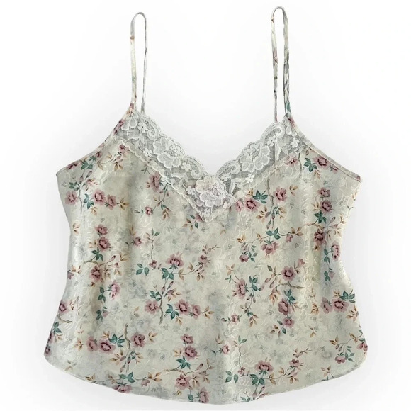 VINTAGE 90’s Jacquard Satin Floral Tank Top - Picture 1 of 6